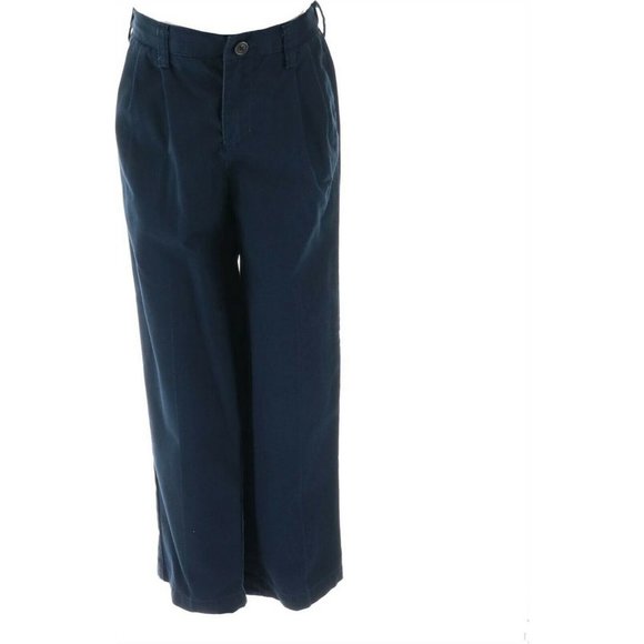 NWT LANDS' END BOY'S IRON KNEE PLEATED CHINO PANTS CLASSIC NAVY 14 - Picture 1 of 12